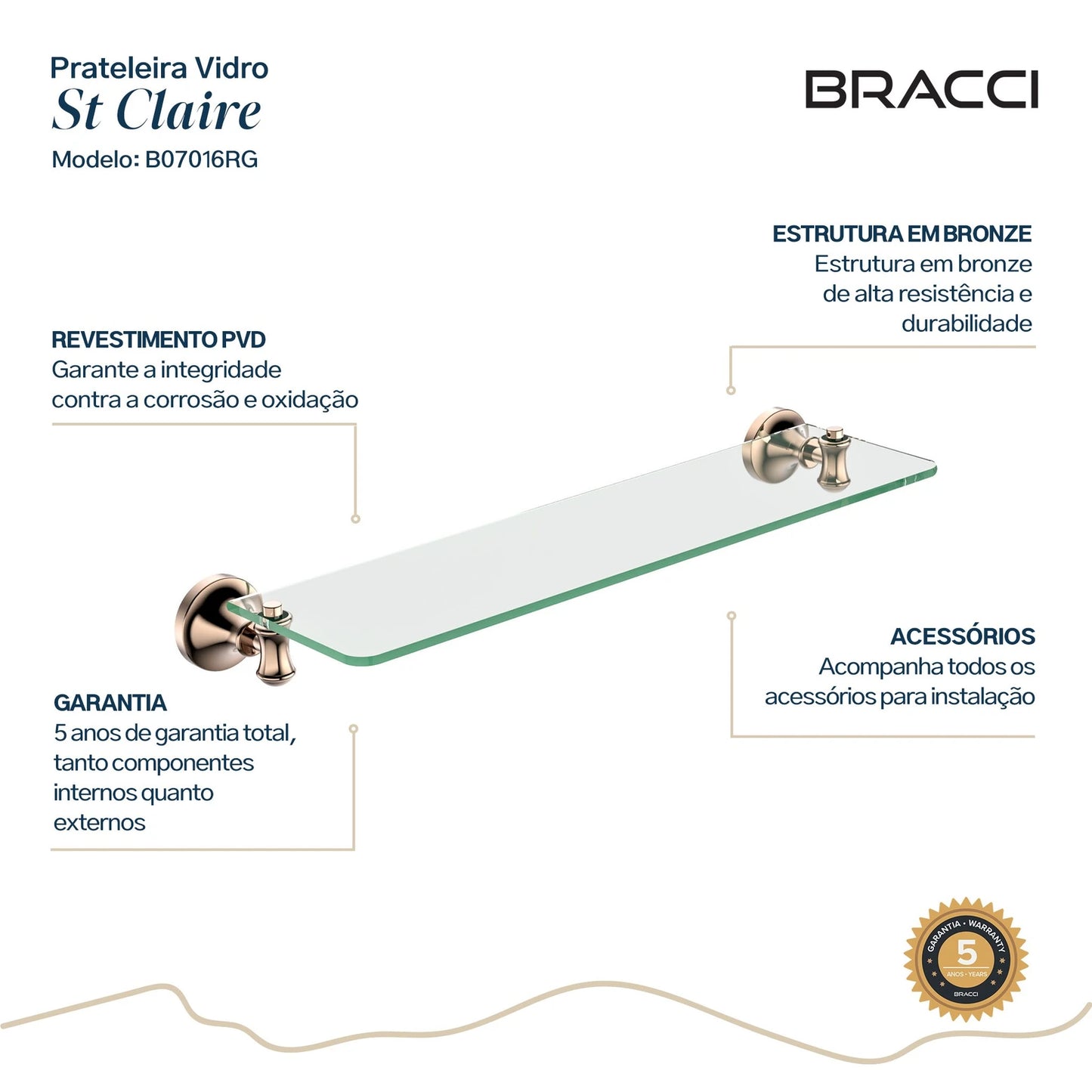 PRATELEIRA VIDRO ROSE GOLD