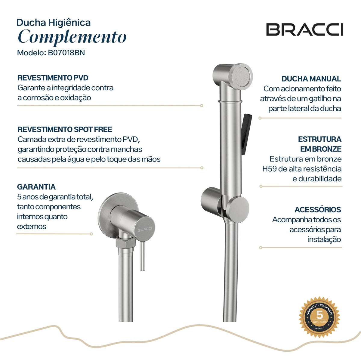 DUCHA HIGIÊNICA AÇO ESCOVADO ÁGUA FRIA