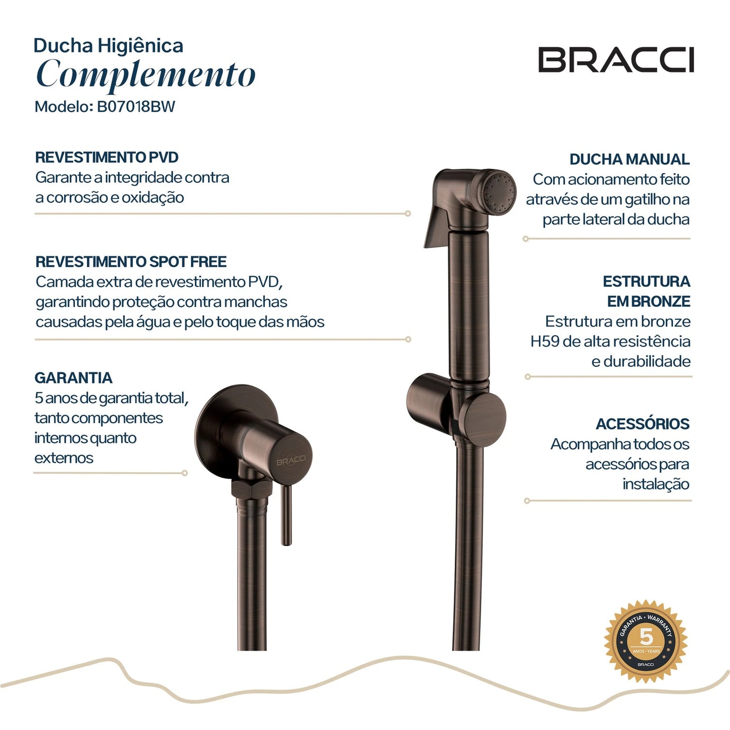 DUCHA HIGIÊNICA BRONZE ESCOVADO ÁGUA FRIA