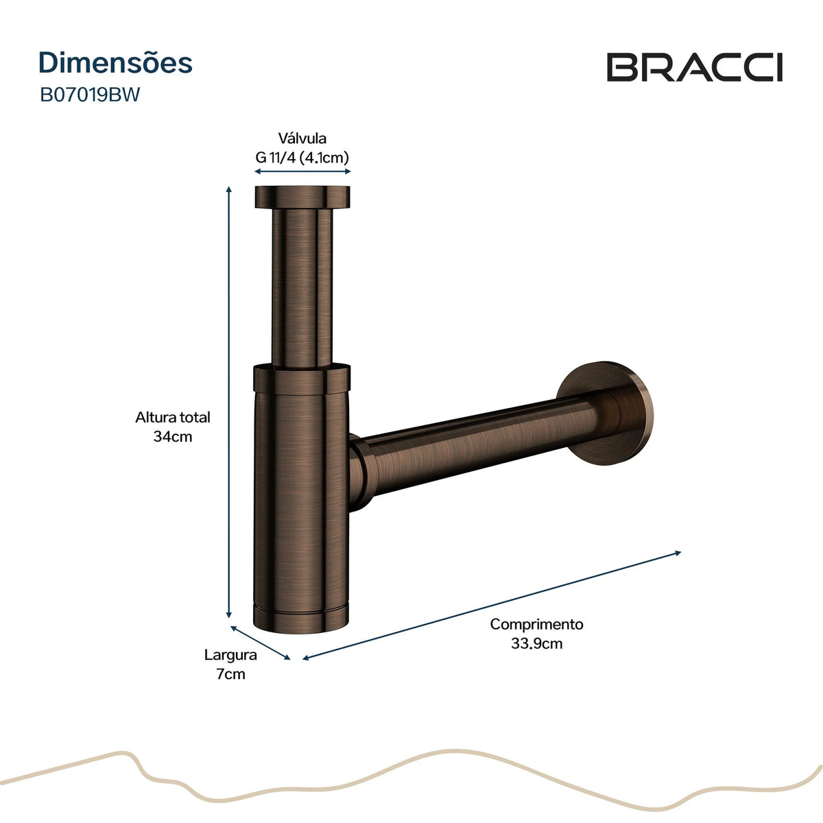 SIFÃO BRONZE ESCOVADO