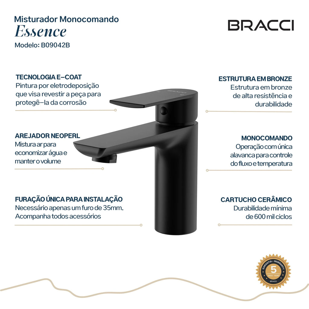 TORNEIRA MONOCOMANDO Q/F ESSENCE BAIXO PRETO