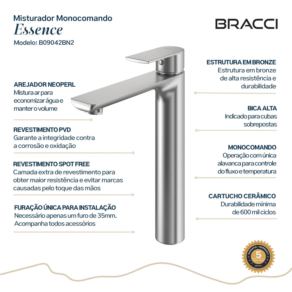 TORNEIRA MONOCOMANDO Q/F ESSENCE ALTO AÇO ESCOVADO