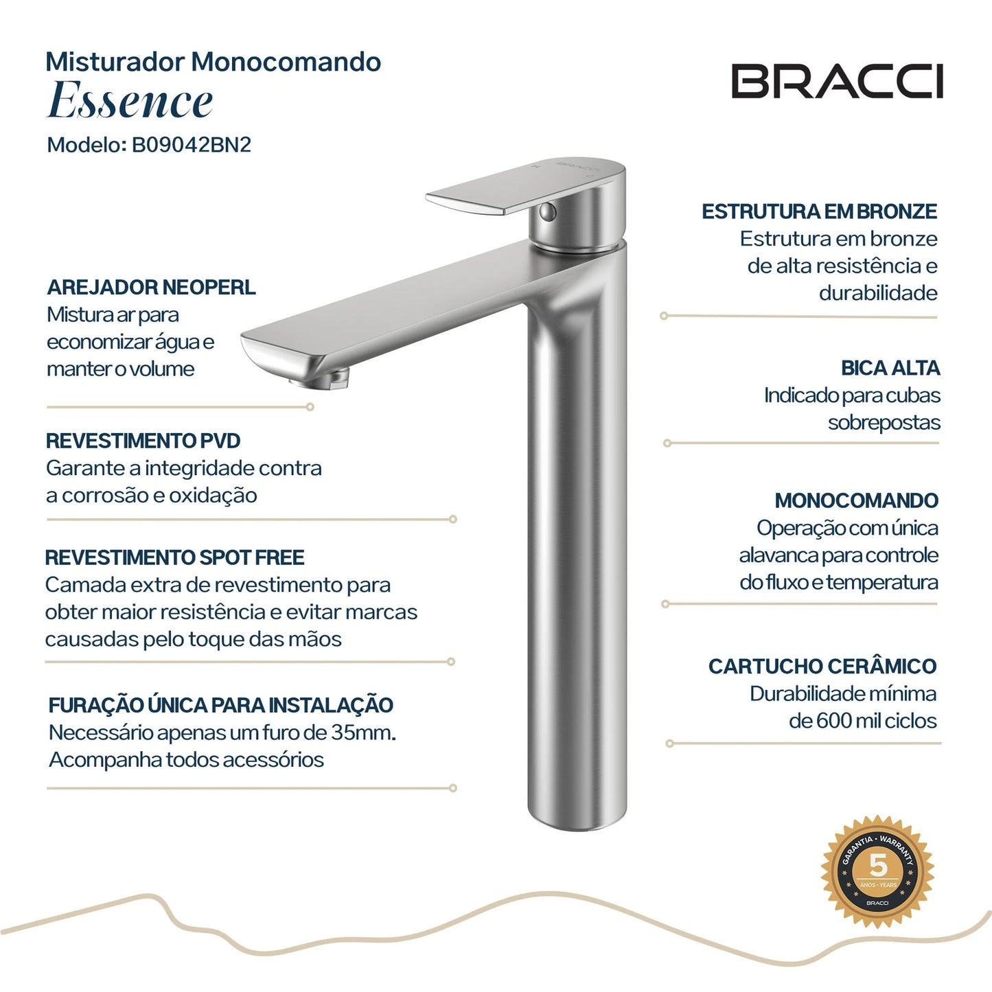 TORNEIRA MONOCOMANDO Q/F ESSENCE ALTO AÇO ESCOVADO