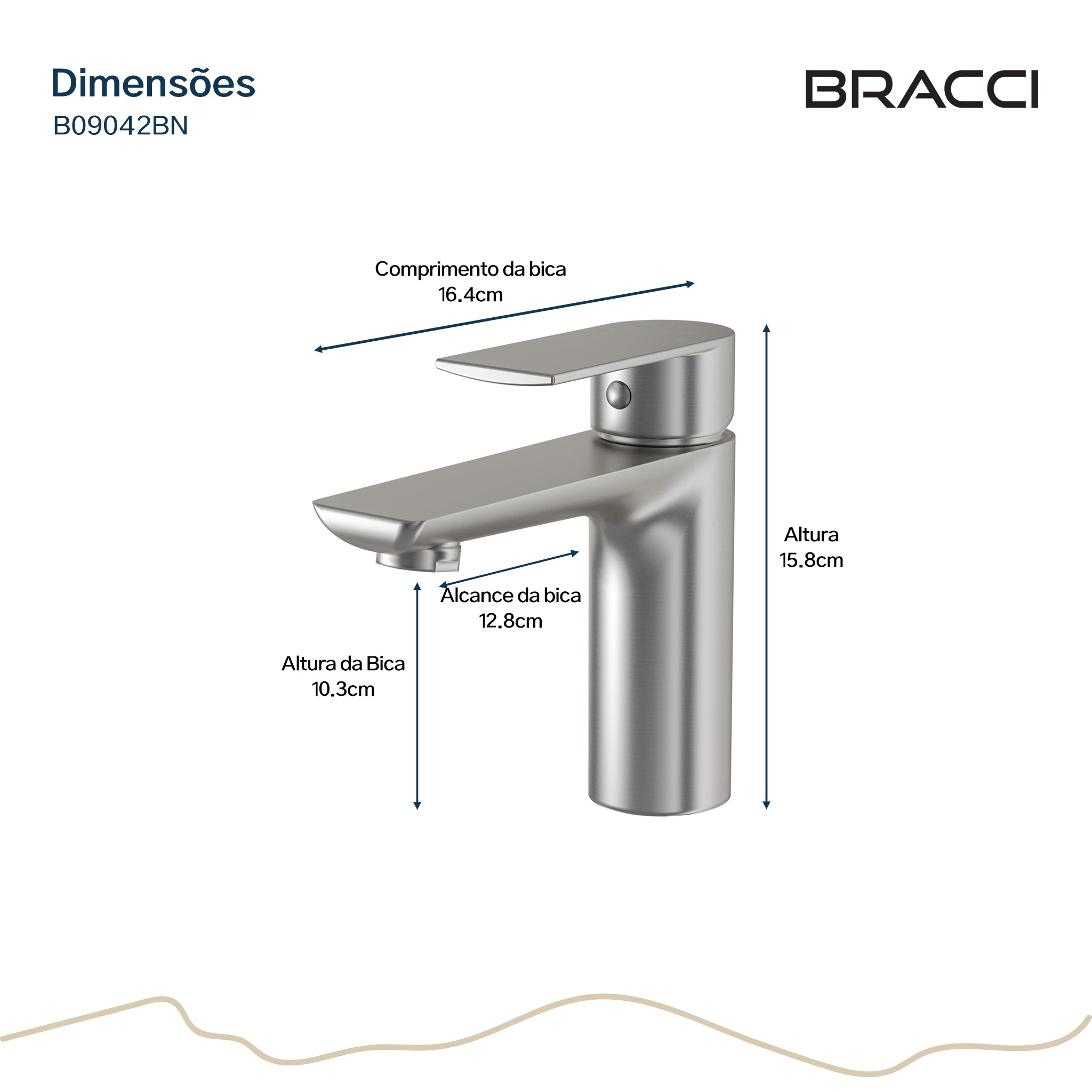 TORNEIRA MONOCOMANDO Q/F ESSENCE BAIXO AÇO ESCOVADO – Bracci