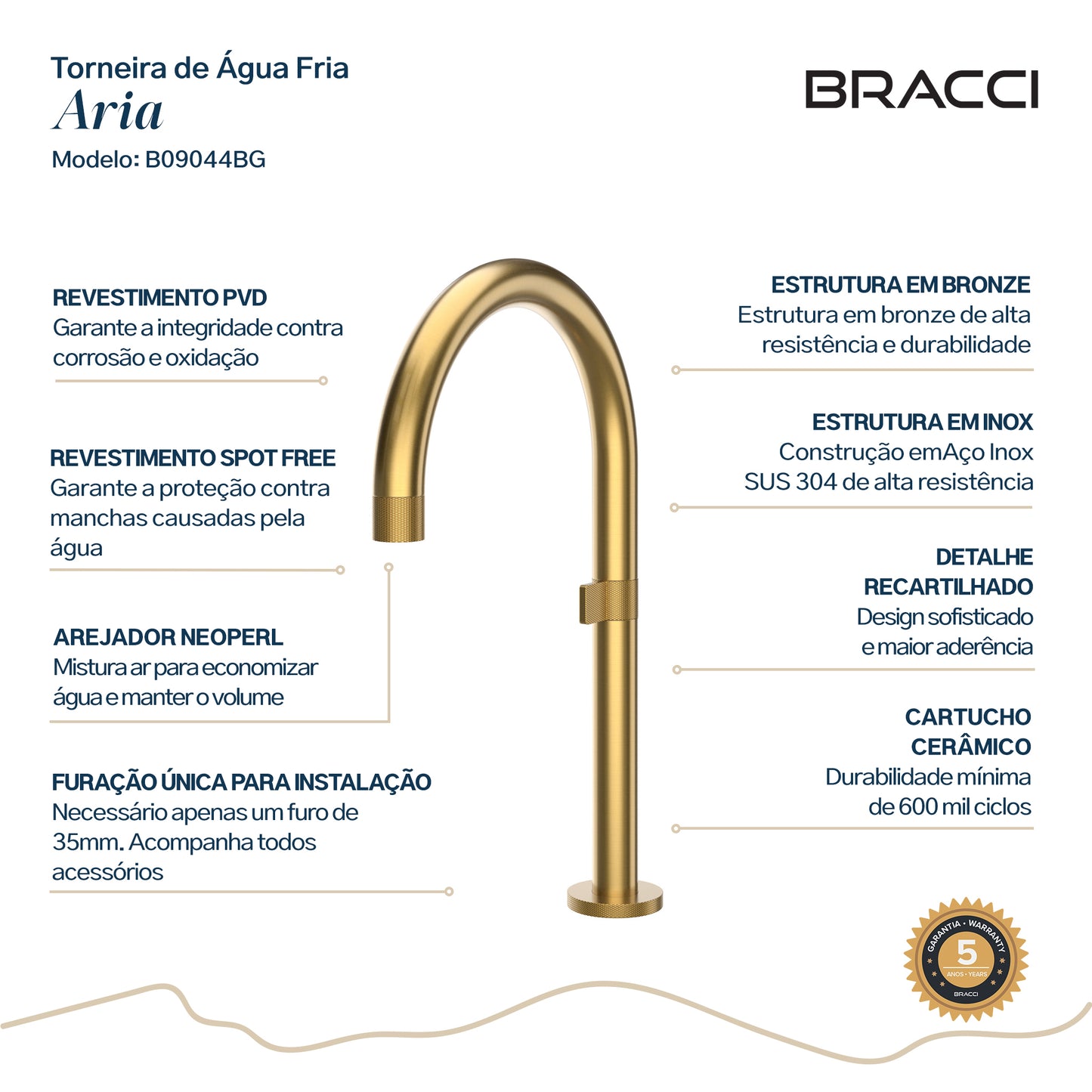 TORNEIRA ÁGUA FRIA ARIA DOURADO ESCOVADO