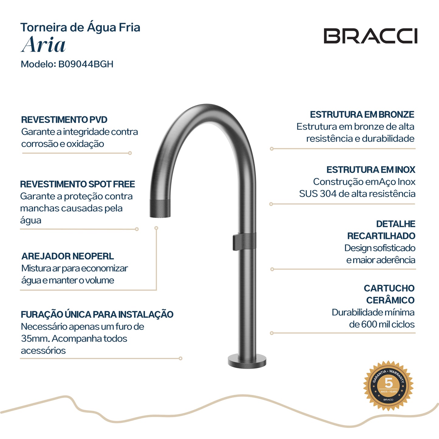 TORNEIRA ÁGUA FRIA ARIA GRAFITE ESCOVADO