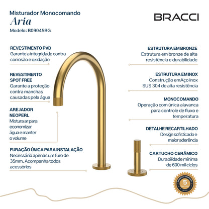 TORNEIRA MONOCOMANDO Q/F ARIA DOURADO ESCOVADO