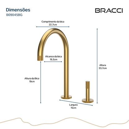 TORNEIRA MONOCOMANDO Q/F ARIA DOURADO ESCOVADO
