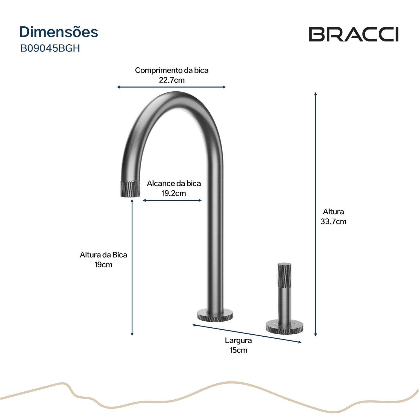 TORNEIRA MONOCOMANDO Q/F ARIA GRAFITE ESCOVADO