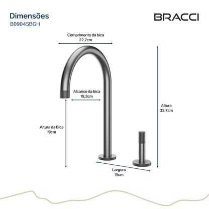 TORNEIRA MONOCOMANDO Q/F ARIA GRAFITE ESCOVADO