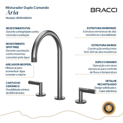 TORNEIRA DUPLO COMANDO Q/F ARIA GRAFITE ESCOVADO