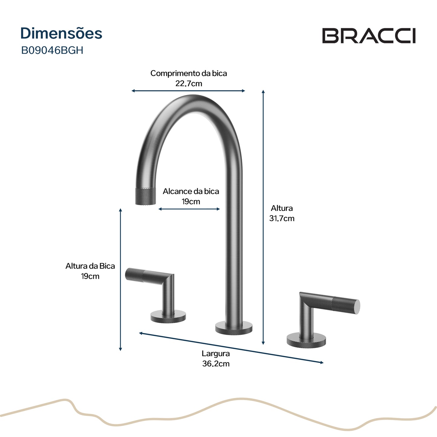 TORNEIRA DUPLO COMANDO Q/F ARIA GRAFITE ESCOVADO