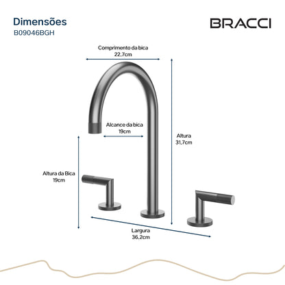 TORNEIRA DUPLO COMANDO Q/F ARIA GRAFITE ESCOVADO