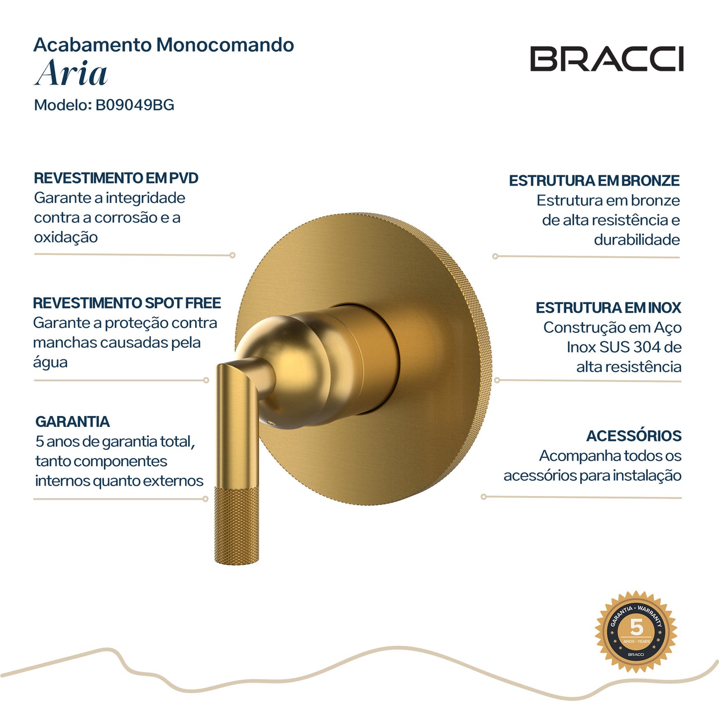 ACABAMENTO MONOCOMANDO DUCHA HIGIÊNICA ARIA DOURADO ESCOVADO