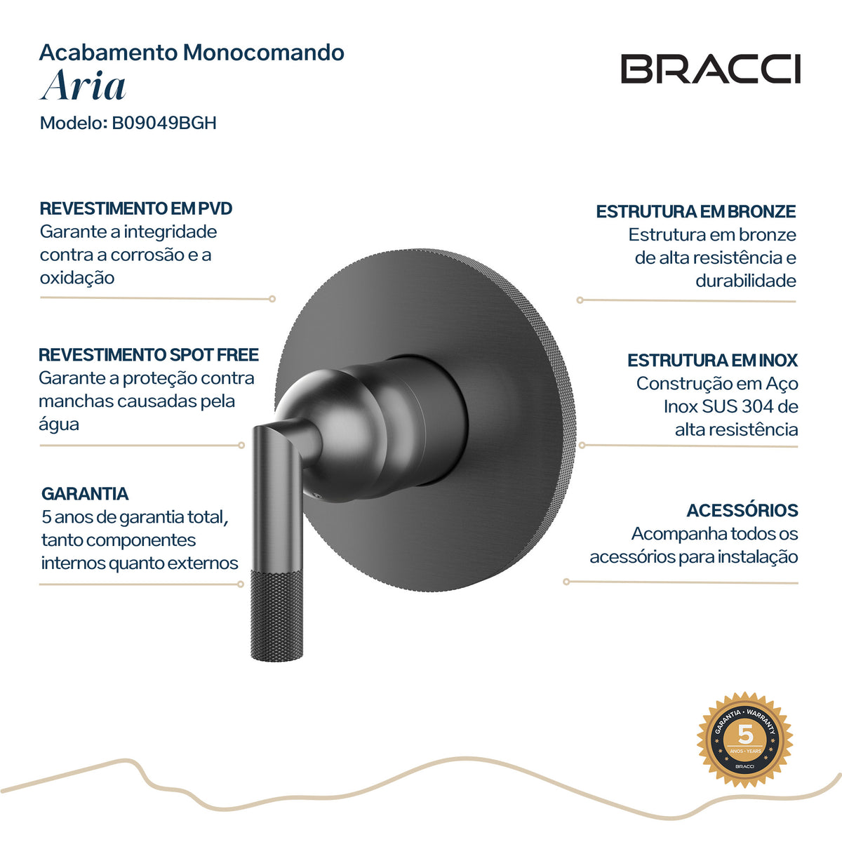 ACABAMENTO MONOCOMANDO DUCHA HIGIÊNICA ARIA GRAFITE ESCOVADO