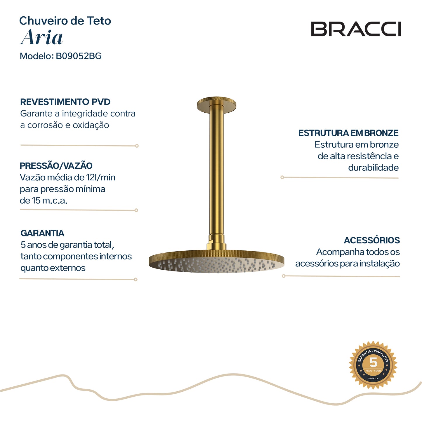 CHUVEIRO DE TETO ARIA DOURADO ESCOVADO