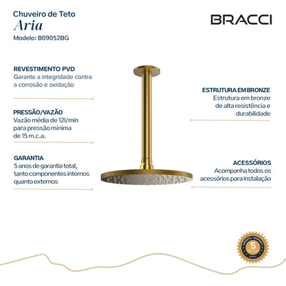 CHUVEIRO DE TETO ARIA DOURADO ESCOVADO