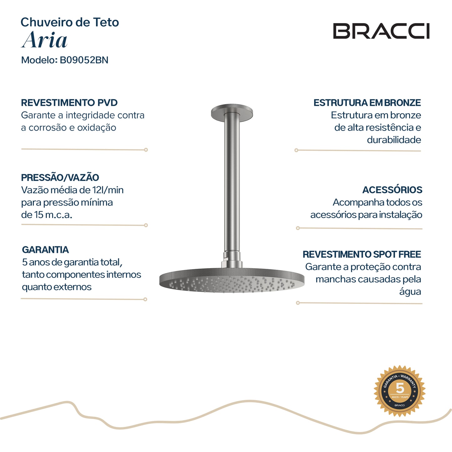 CHUVEIRO DE TETO ARIA AÇO ESCOVADO