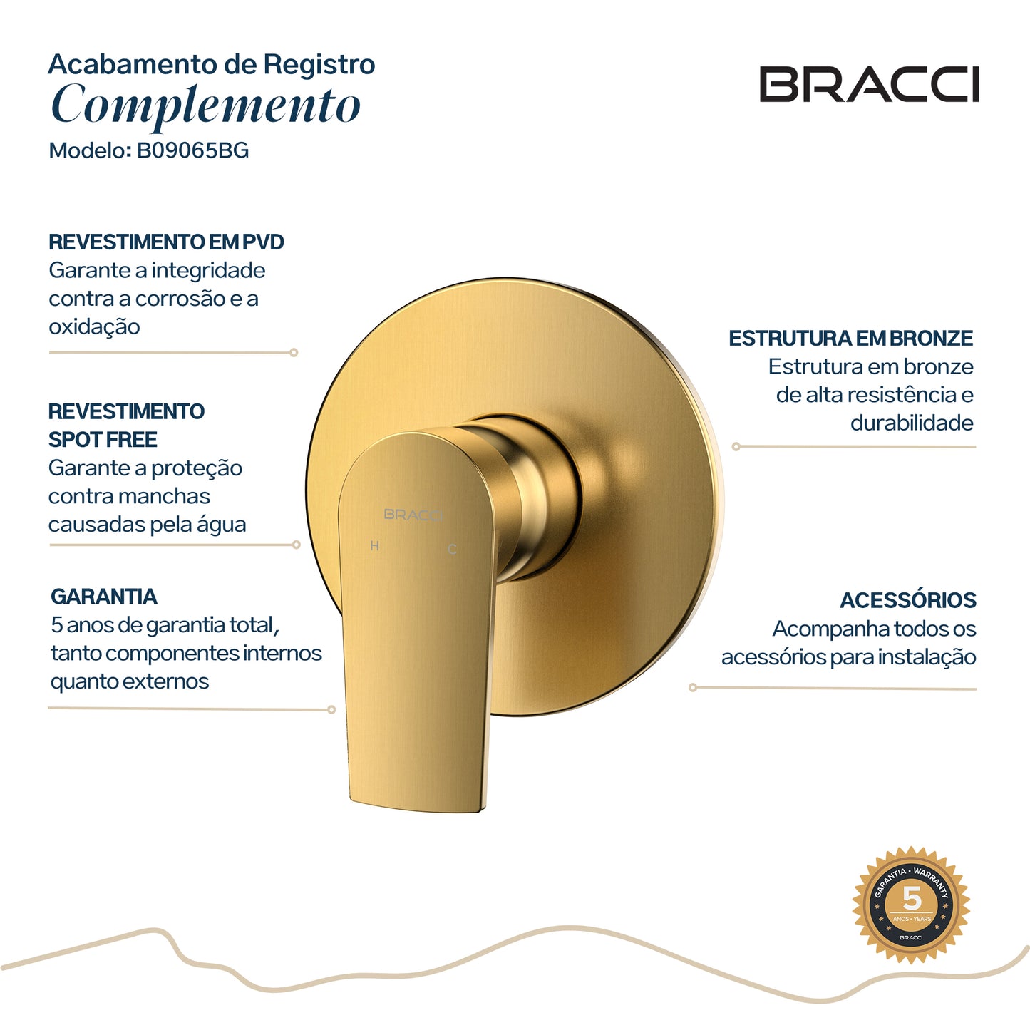 ACABAMENTO MONOCOMANDO CHUVEIRO DOCOL 3/4 DOURADO ESCOVADO