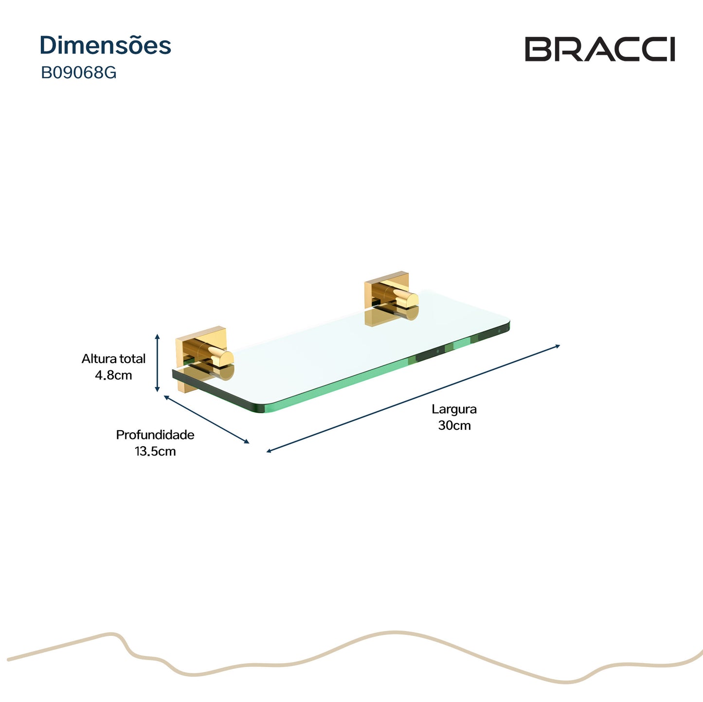 PRATELEIRA VIDRO VERCCI DOURADO 30CM