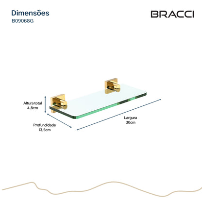 PRATELEIRA VIDRO VERCCI DOURADO 30CM