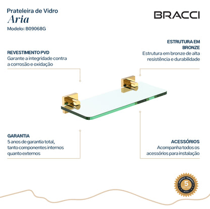 PRATELEIRA VIDRO VERCCI DOURADO 30CM