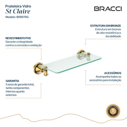 PRATELEIRA VIDRO ST CLAIRE DOURADO 30CM