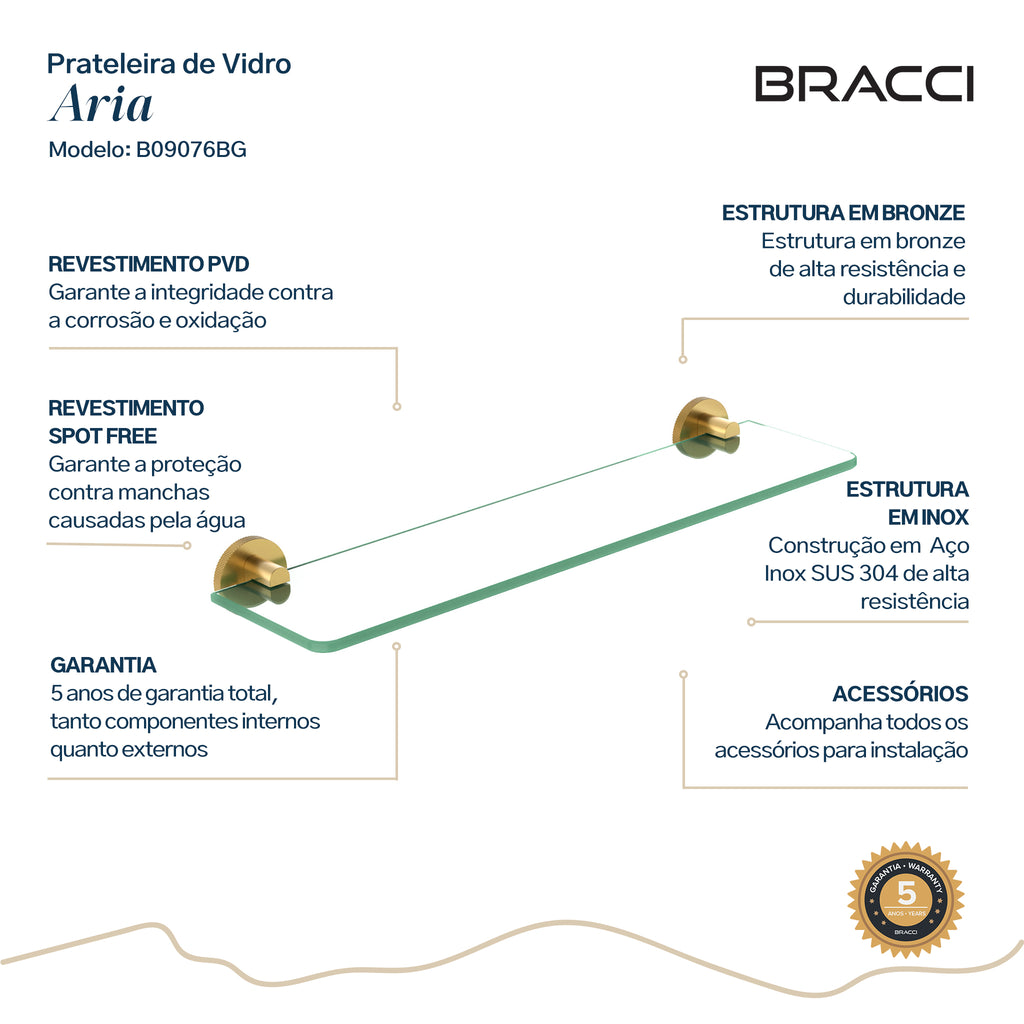 PRATELEIRA VIDRO ARIA DOURADO ESCOVADO