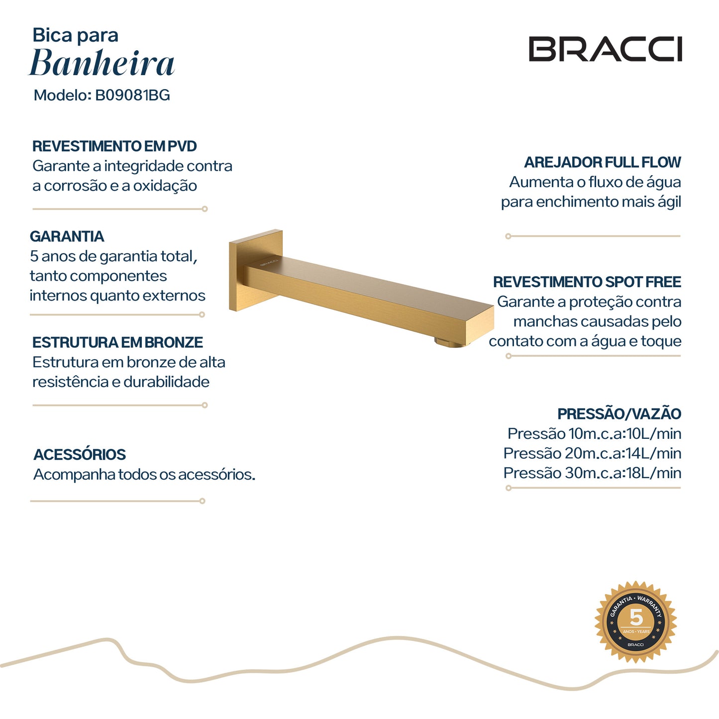 BICA PARA BANHEIRA VERCCI DOURADO ESCOVADO