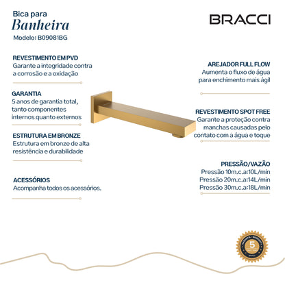 BICA PARA BANHEIRA VERCCI DOURADO ESCOVADO