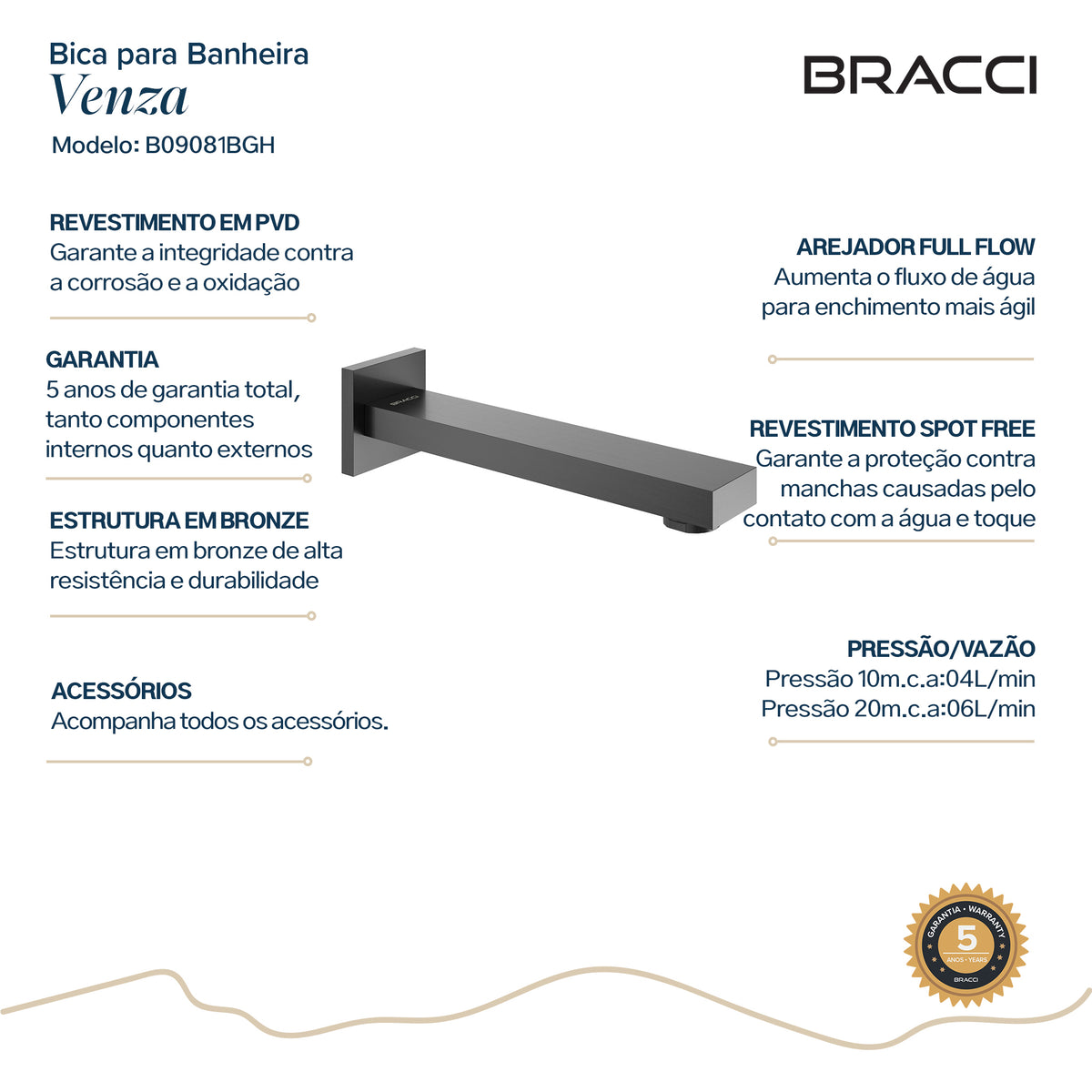 BICA PARA BANHEIRA VENZA GRAFITE ESCOVADO