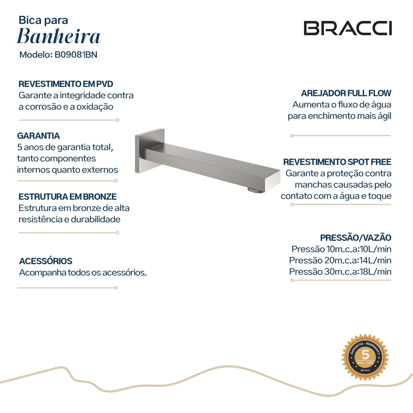 BICA PARA BANHEIRA VERCCI AÇO ESCOVADO