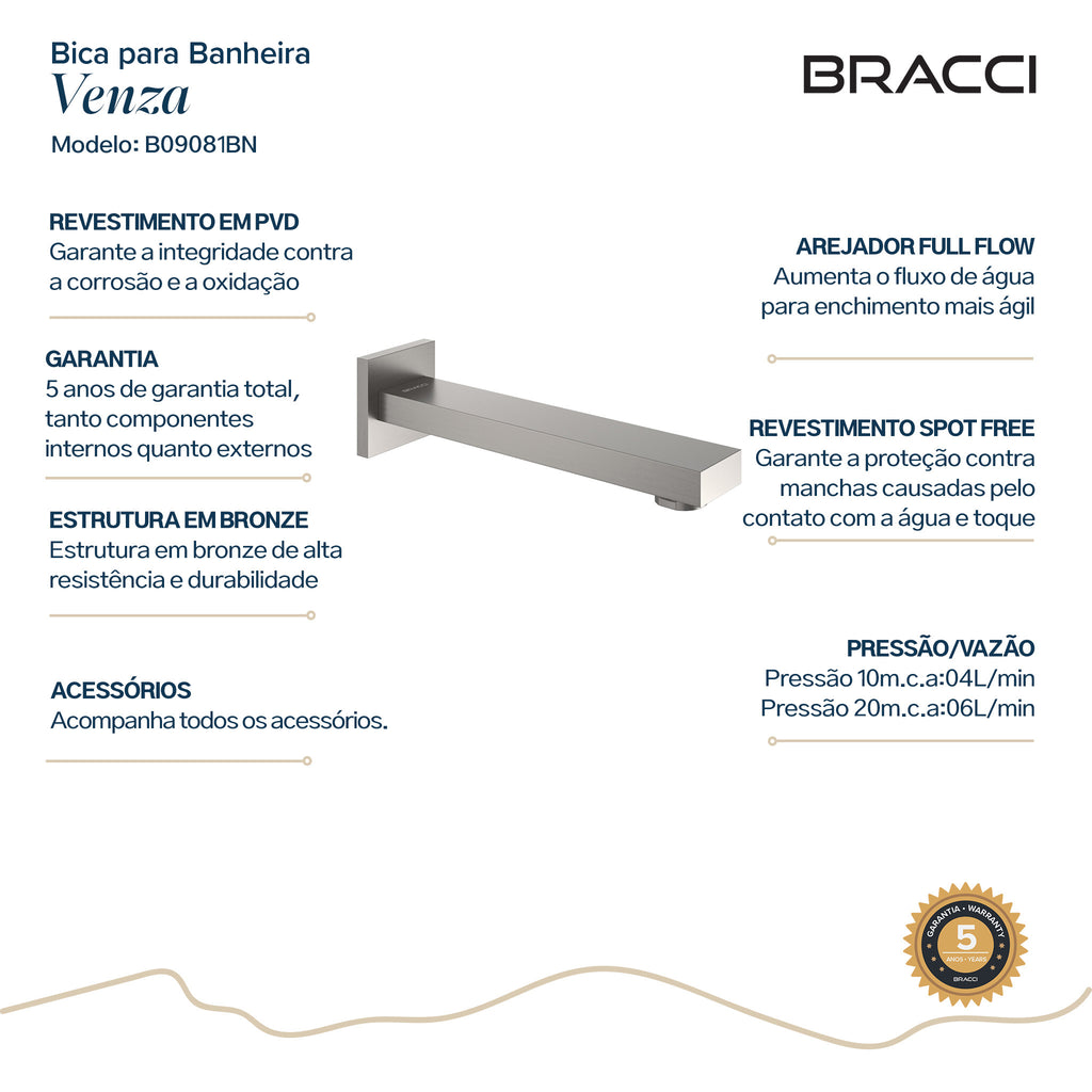 BICA PARA BANHEIRA VENZA AÇO ESCOVADO