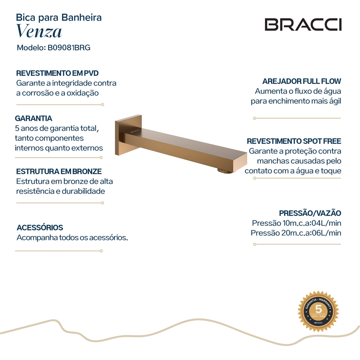 BICA DE TORNEIRA VENZA ROSE ESCOVADO