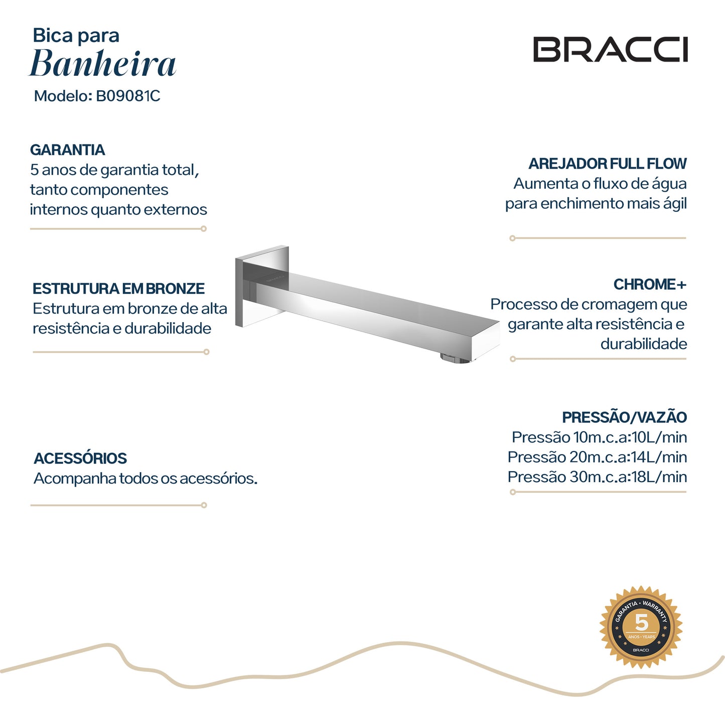 BICA PARA BANHEIRA VERCCI CROMADO