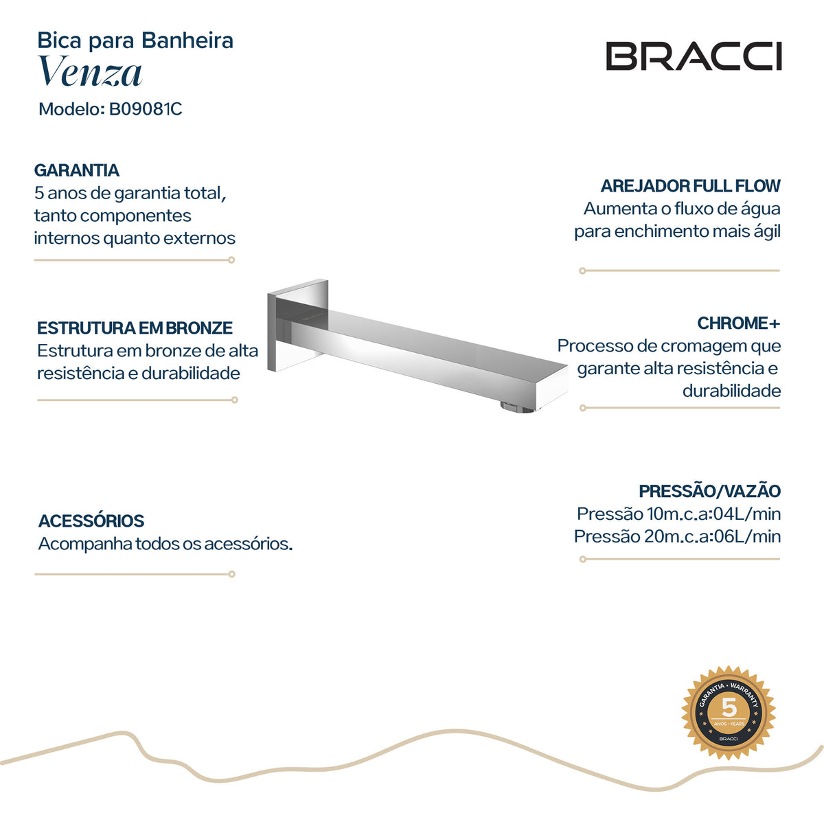 BICA PARA BANHEIRA VENZA CROMADO