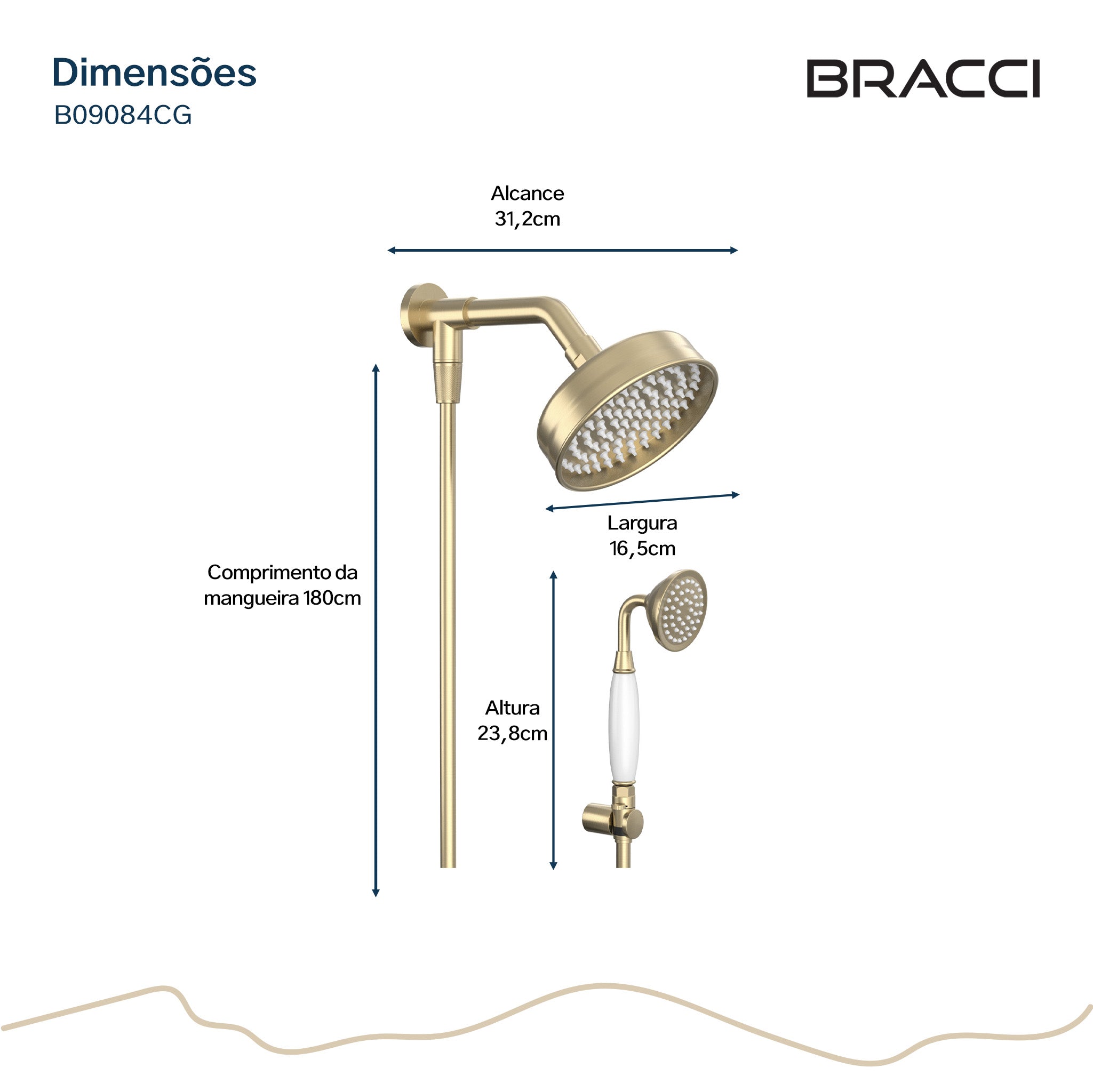 CHUVEIRO ST CLAIRE COM DESVIADOR CHAMPAGNE GOLD – Bracci