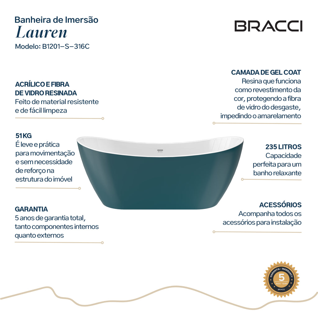 BANHEIRA DE IMERSÃO LAUREN S 1.80 M VERDE