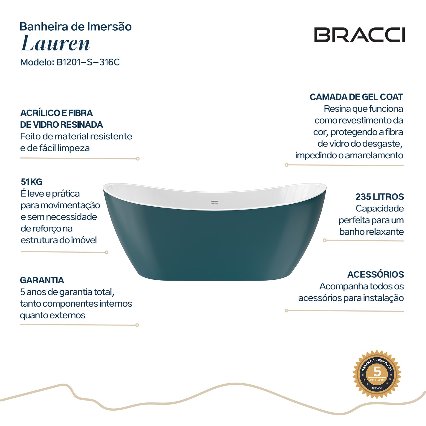 BANHEIRA DE IMERSÃO LAUREN S VERDE COR 316C