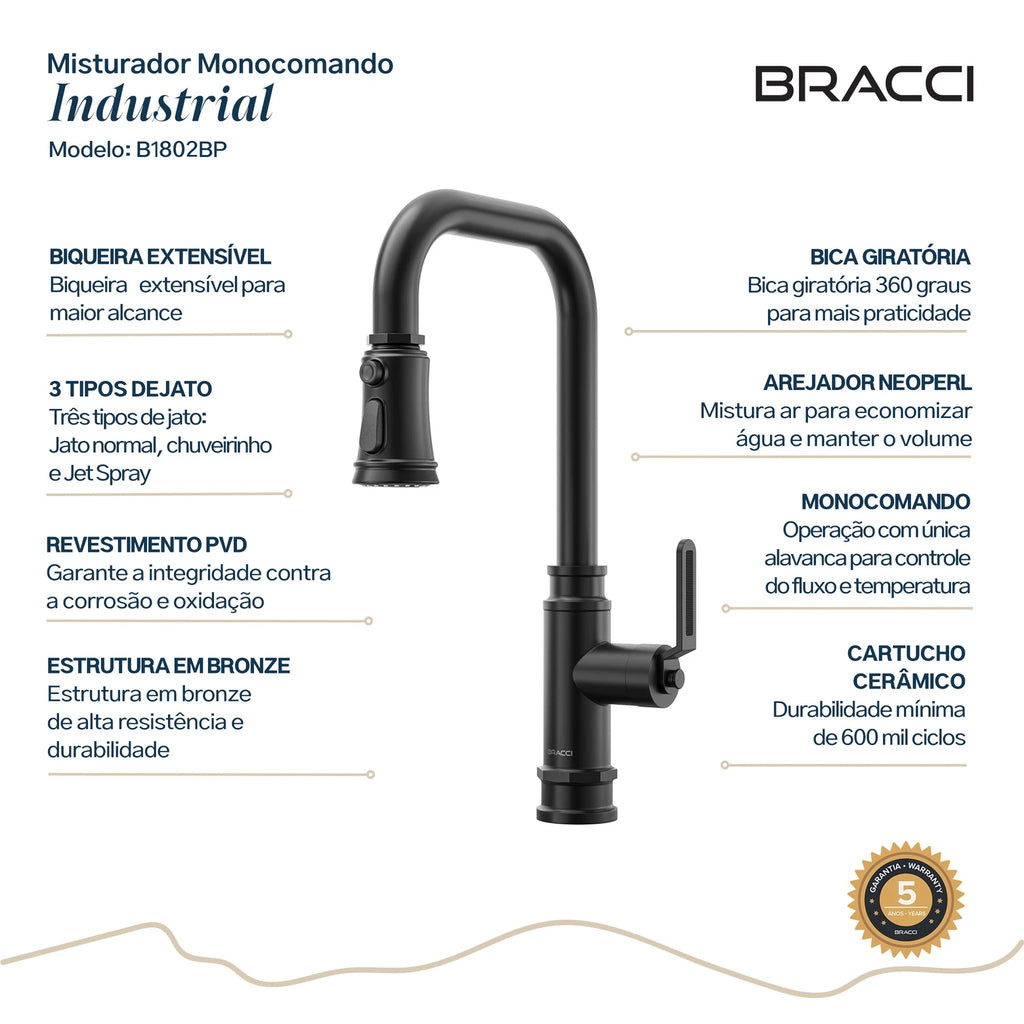 TORNEIRA MONOCOMANDO Q/F INDUSTRIAL PRETO