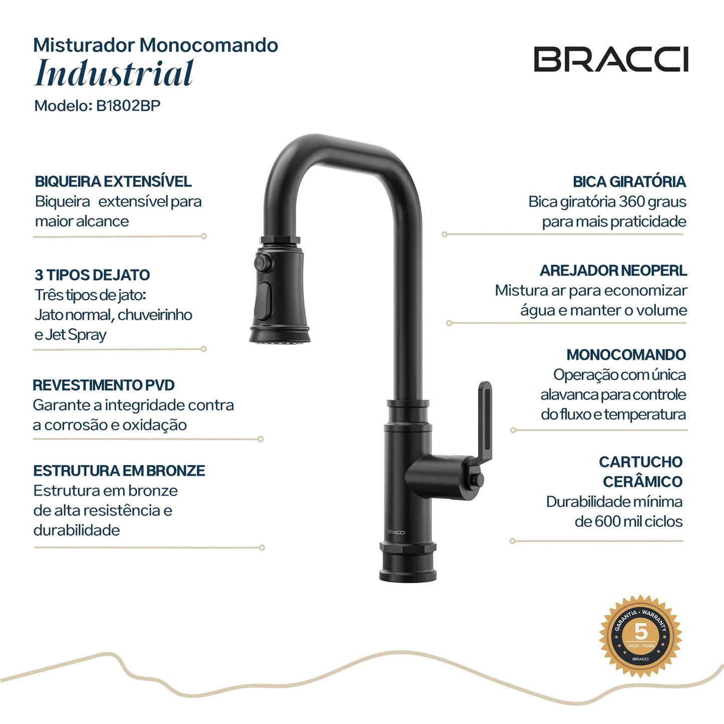 TORNEIRA MONOCOMANDO Q/F INDUSTRIAL PRETO