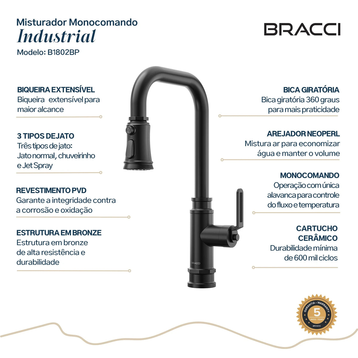 TORNEIRA MONOCOMANDO Q/F INDUSTRIAL PRETO