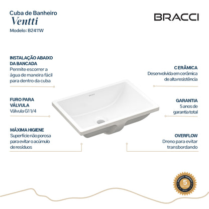 CUBA VENTTI DE EMBUTIR 46CM BRANCO BRILHO