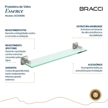 PRATELEIRA VIDRO ESSENCE AÇO ESCOVADO