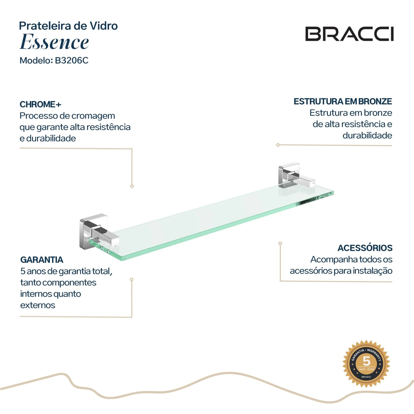 PRATELEIRA VIDRO ESSENCE CROMADA