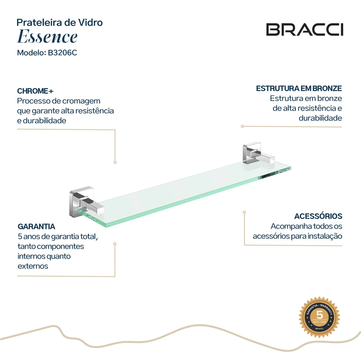 PRATELEIRA VIDRO ESSENCE CROMADA