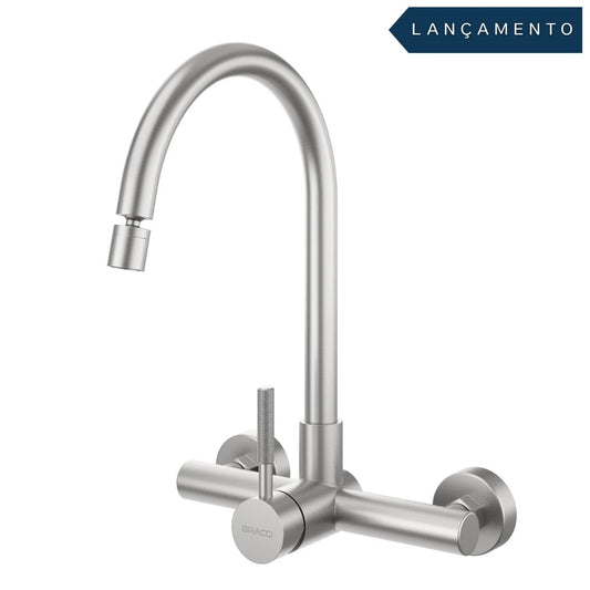 TORNEIRA MONOCOMANDO Q/F DE PAREDE ST LOUISE PLUS AÇO ESCOVADO