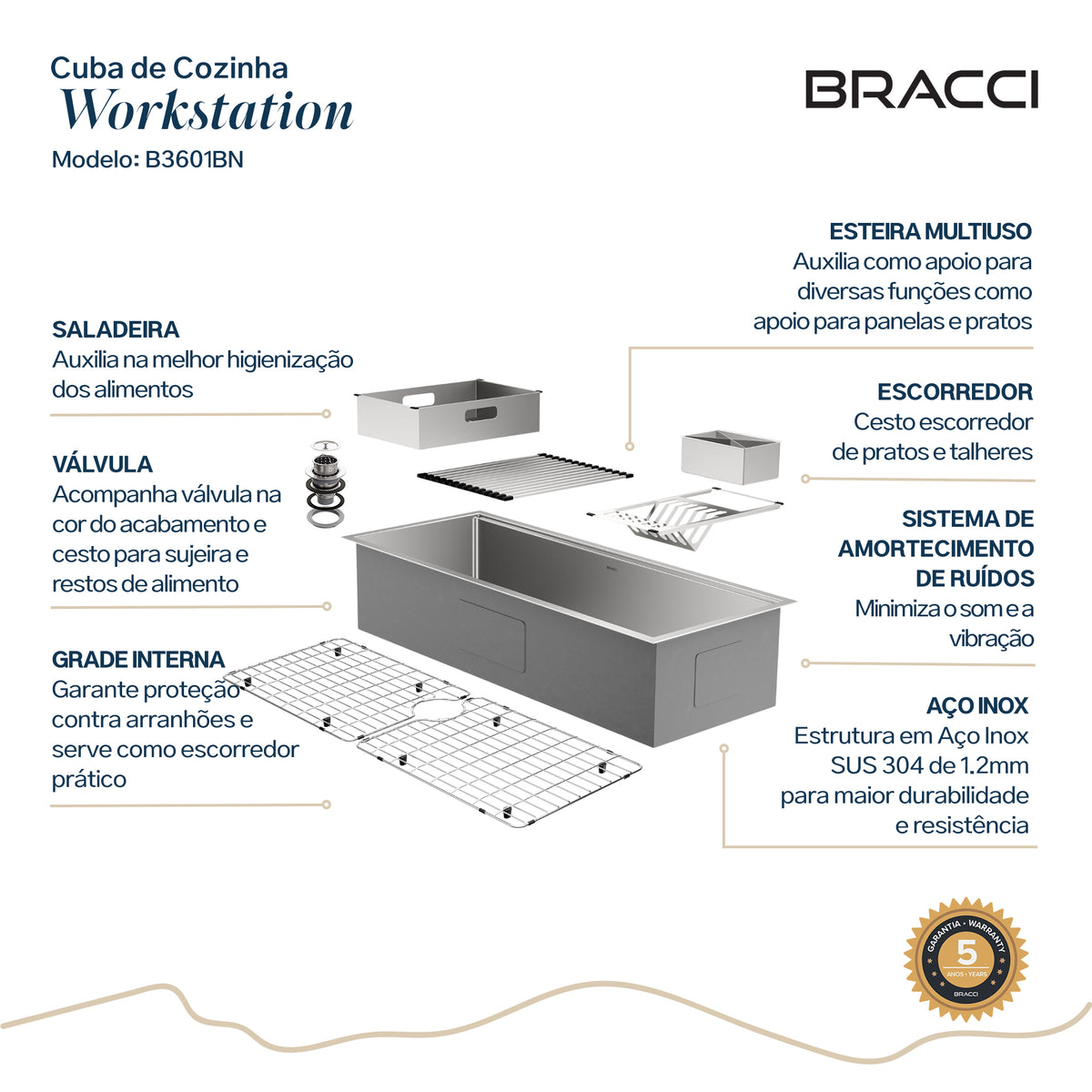 CUBA DE COZINHA WORKSTATION 110CM AÇO INOX