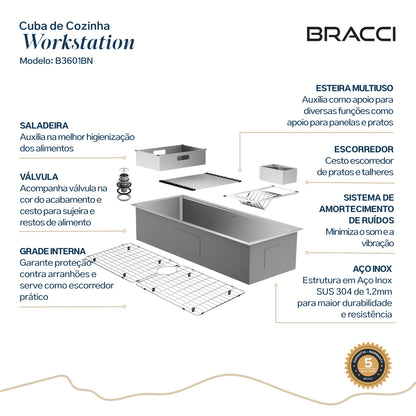 CUBA DE COZINHA WORKSTATION 110CM AÇO INOX