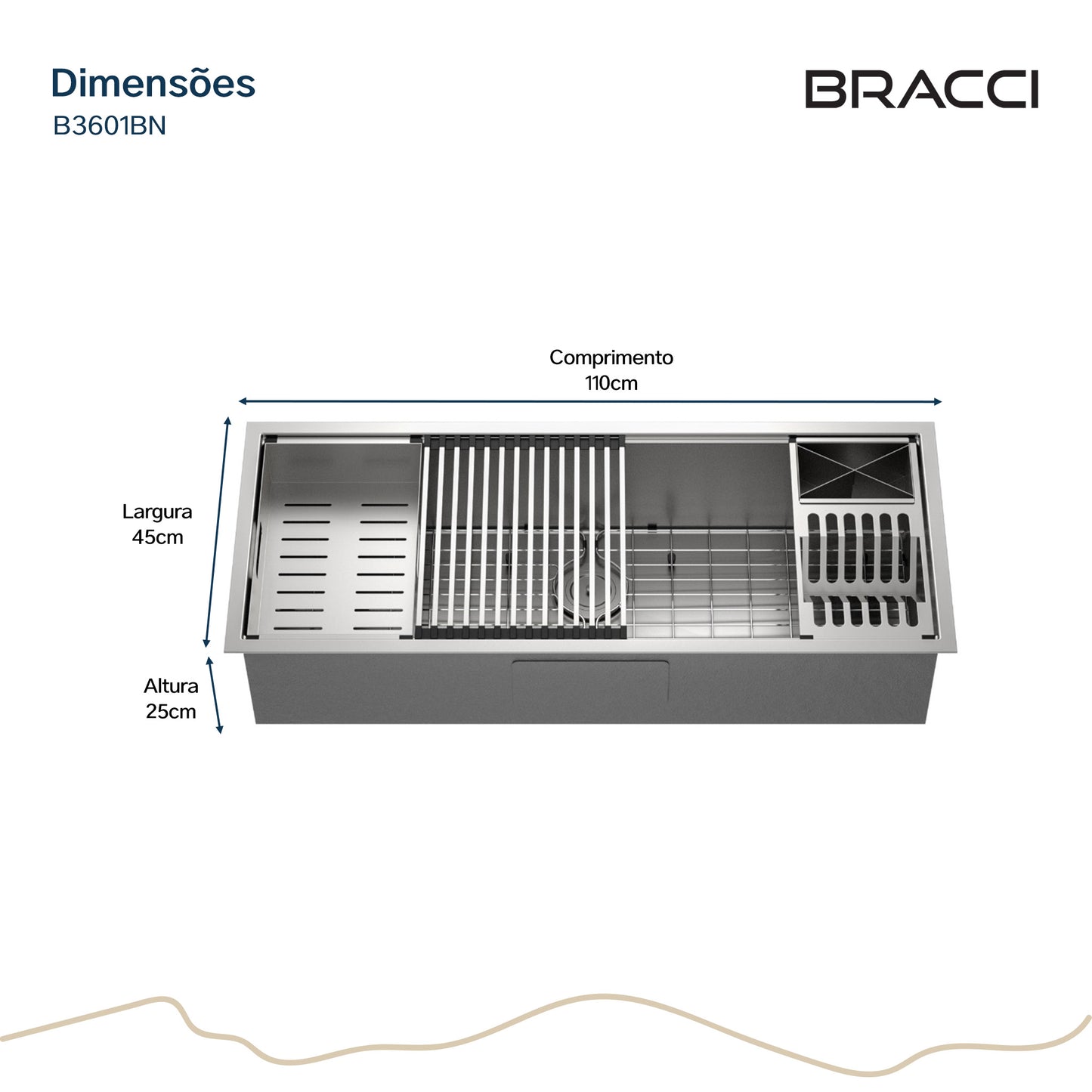 CUBA DE COZINHA WORKSTATION 110CM AÇO INOX